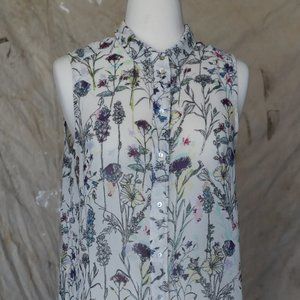H&M sleeveless button up collared floral blouse S